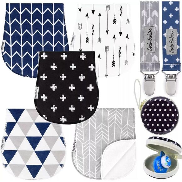 Dodo Babies 5-Pack Baby Burp Cloth with 2 Pacifier Clips and 1 Case - Picture 2 of 7